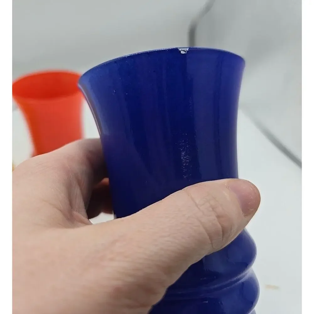 Vtg Anchor Hocking Rainbow‎ Ridged Base Tumblers Bright Color Blue Orange Yellow